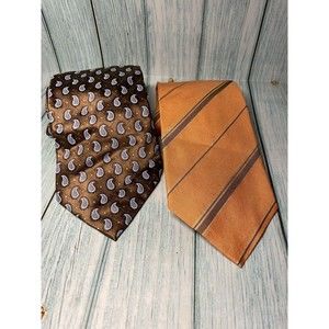 Lot of 2 Ermenegildo Zegna Ties Made In Italy 100% Silk Cotton Brown Orange